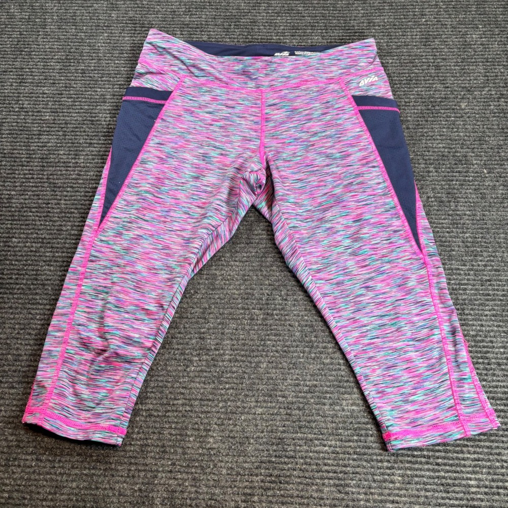 Avia Womens Space Dye Capri Leggings Pink Purple Mesh Pockets Medium‎ RH5W510